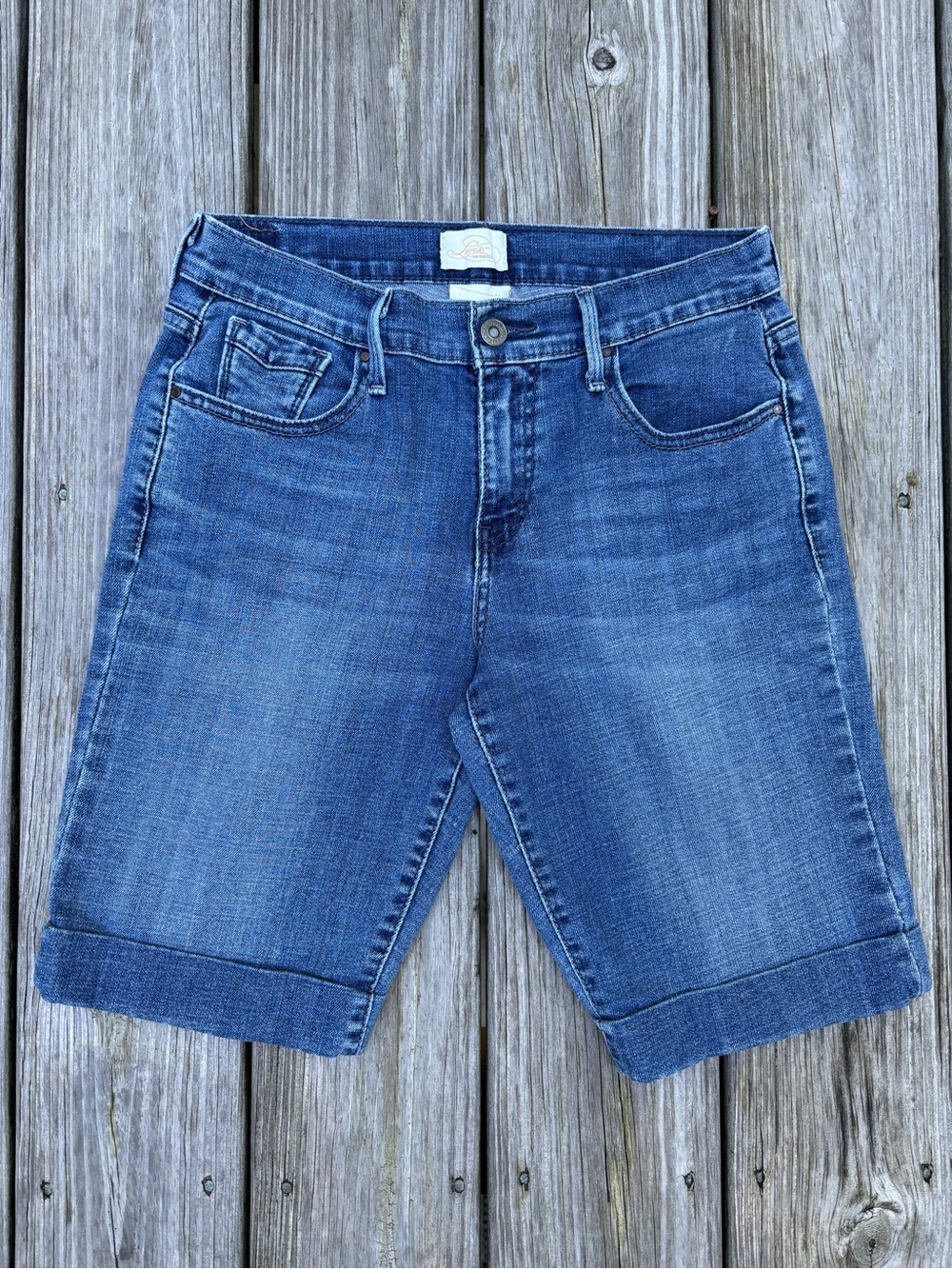 Levi Y2K Cuffed Denim Bermuda Shorts Embellished Studded Cuffed Pocket Size 4